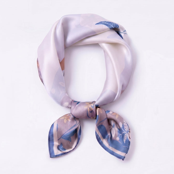 100% Mulberry Silk Square Scarf - "Wisteria Blue" | AuraOrient