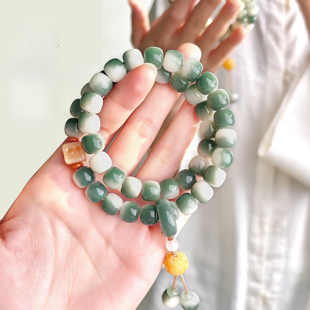 "Jade-Mist Echo" | Moss-Green Bodhi Bracelet