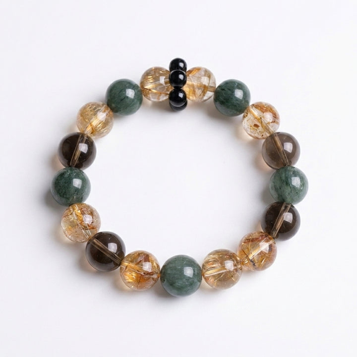 "Gilded Forest" | Natural Green Rutilated &amp; Fire Quartz Bracelet