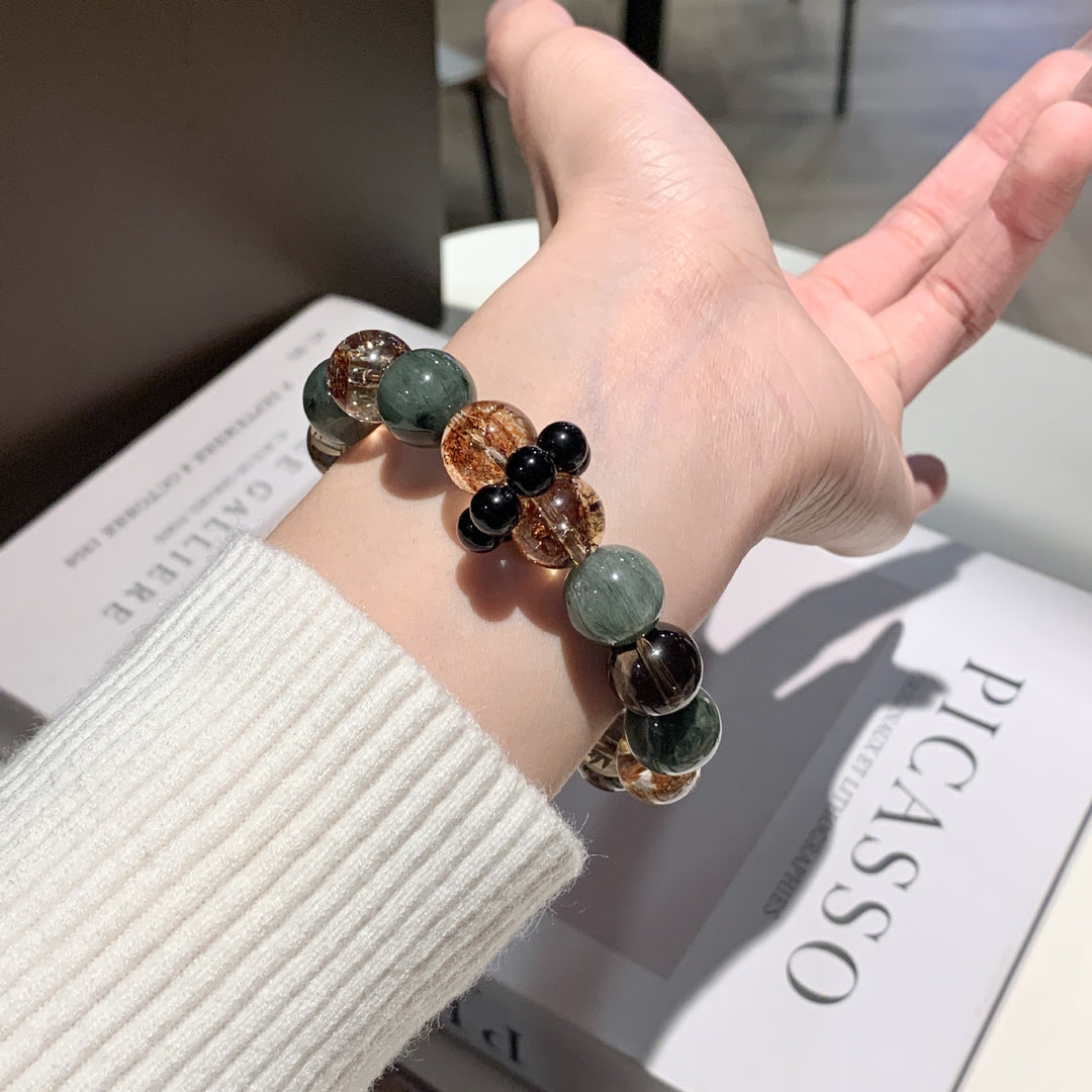 "Gilded Forest" | Natural Green Rutilated &amp; Fire Quartz Bracelet