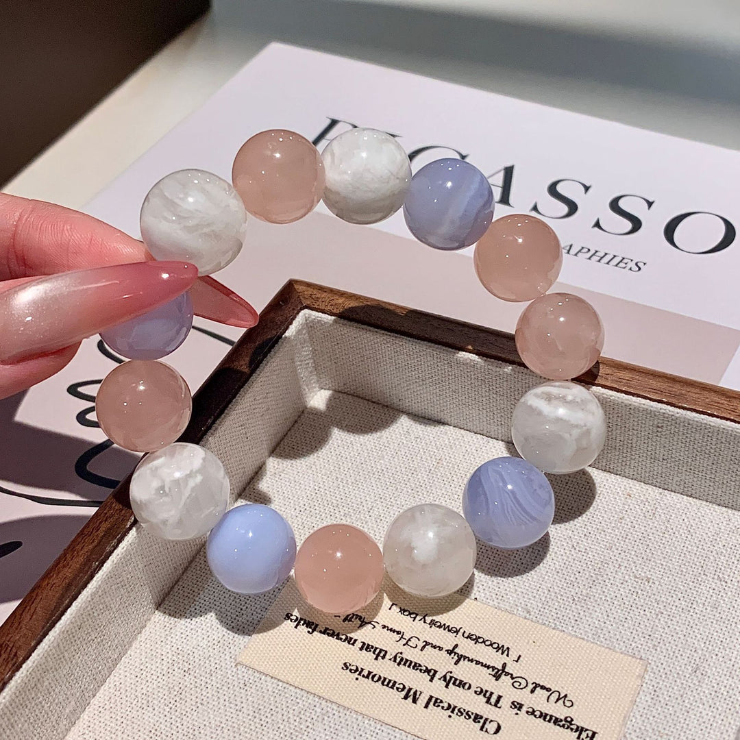 "Winter Echo" | Natural White Phantom Quartz &amp; Blue Lace Agate Bracelet