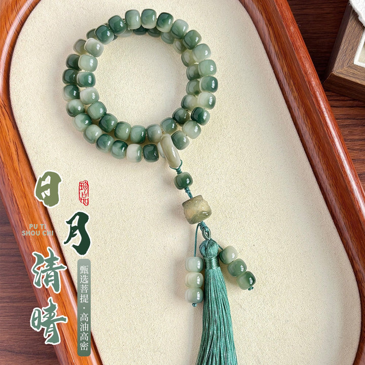 "Jade-Mist Echo" | Moss-Green Bodhi Bracelet