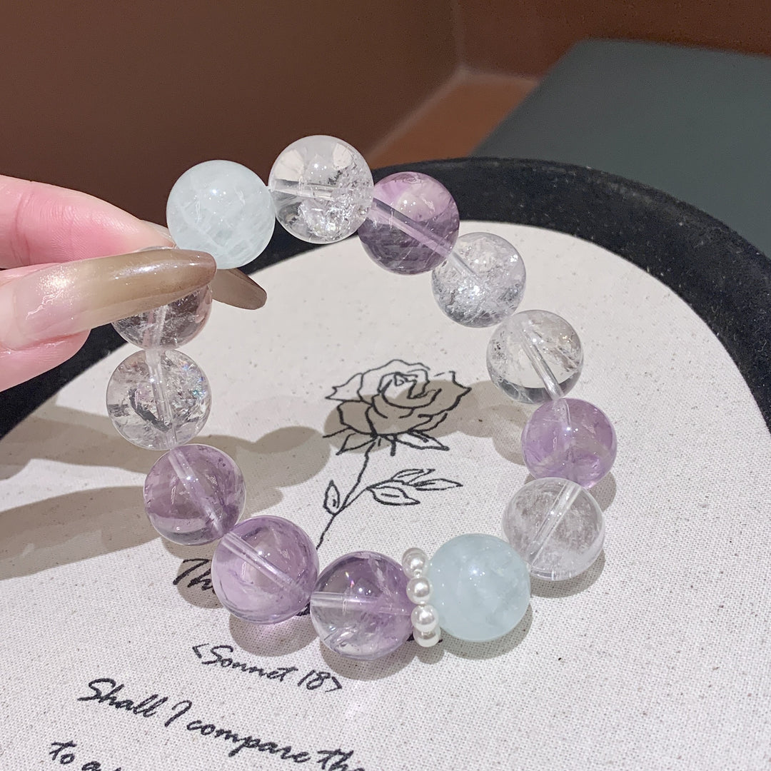 "Celestial Light" | Natural Azeztulite &amp; Amethyst Hand-Strung Bracelet