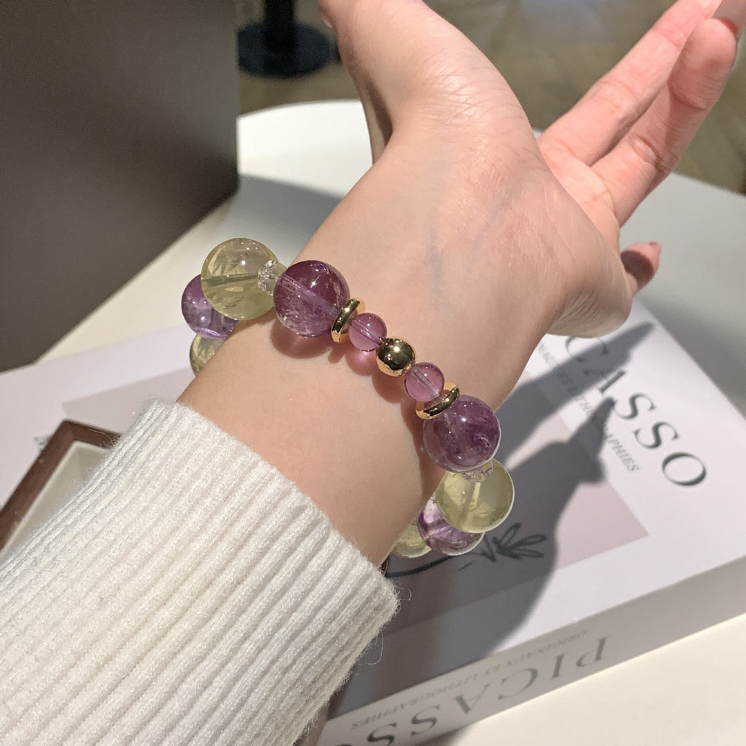 "Twilight Glow" | Natural Amethyst &amp; Lemon Quartz Bracelet