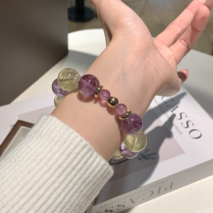 "Twilight Glow" | Natural Amethyst &amp; Lemon Quartz Bracelet