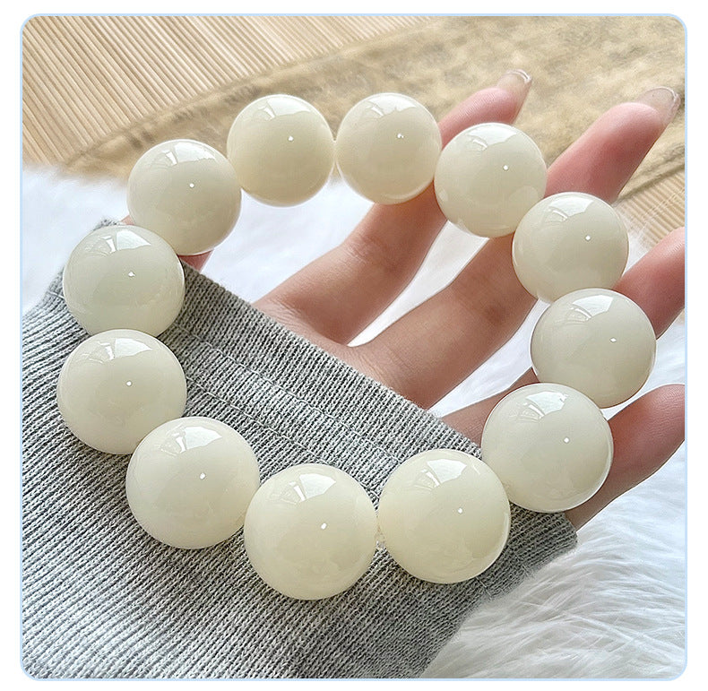 "Moonlit Serenity" | Natural White Jade Bodhi Root Artisan Bracelet