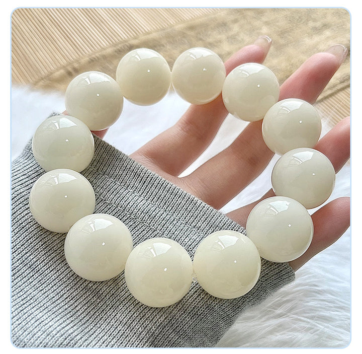 "Moonlit Serenity" | Natural White Jade Bodhi Root Artisan Bracelet
