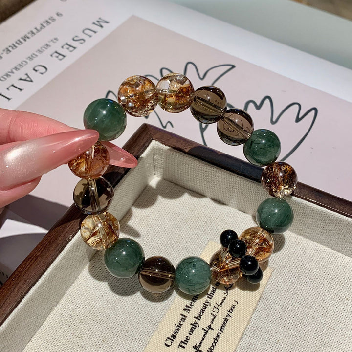 "Gilded Forest" | Natural Green Rutilated &amp; Fire Quartz Bracelet