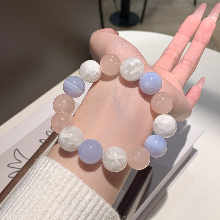 "Winter Echo" | Natural White Phantom Quartz &amp; Blue Lace Agate Bracelet