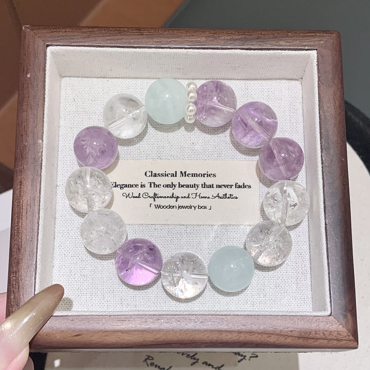 "Celestial Light" | Natural Azeztulite &amp; Amethyst Hand-Strung Bracelet