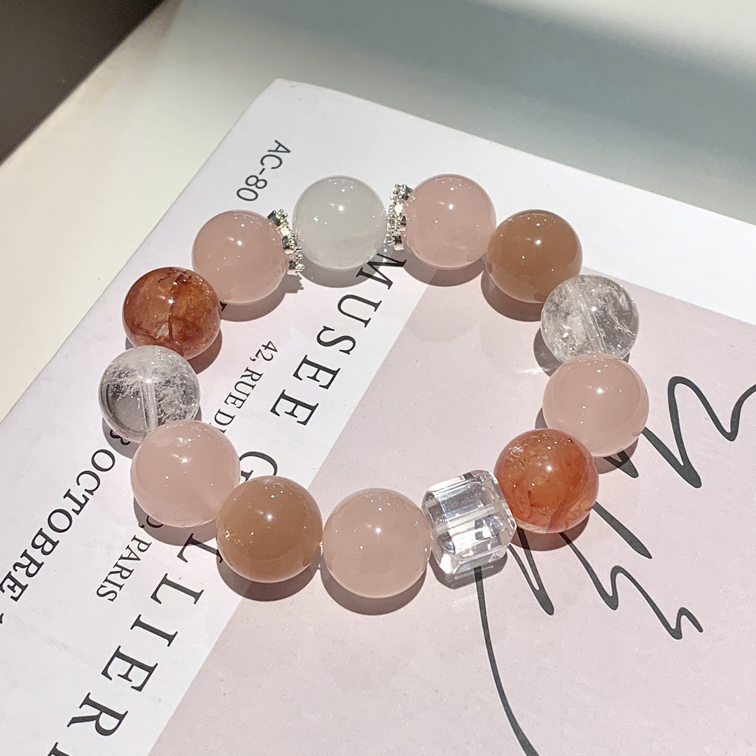 "Sacred Flame" | Natural Azeztulite &amp; Red Fire Quartz Bracelet