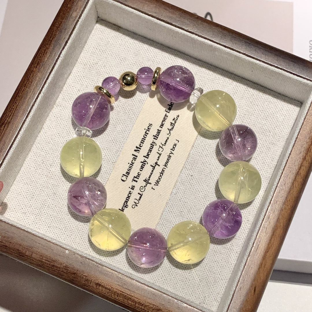 "Twilight Glow" | Natural Amethyst &amp; Lemon Quartz Bracelet