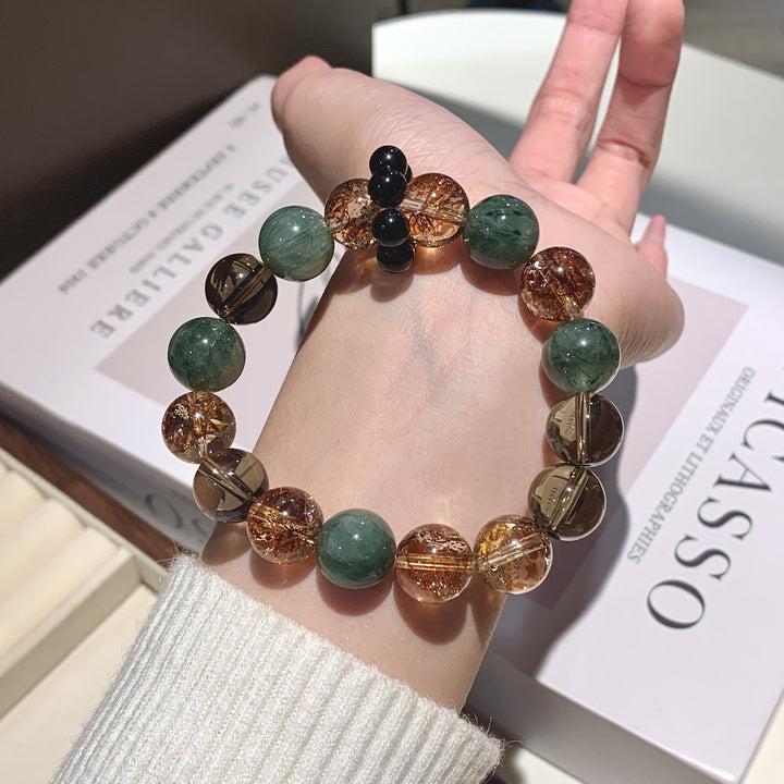 "Gilded Forest" | Natural Green Rutilated &amp; Fire Quartz Bracelet