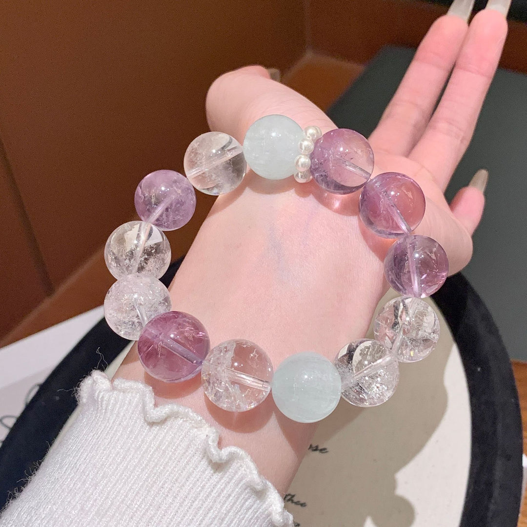 "Celestial Light" | Natural Azeztulite &amp; Amethyst Hand-Strung Bracelet
