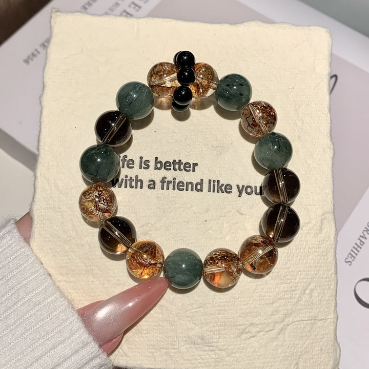 "Gilded Forest" | Natural Green Rutilated &amp; Fire Quartz Bracelet