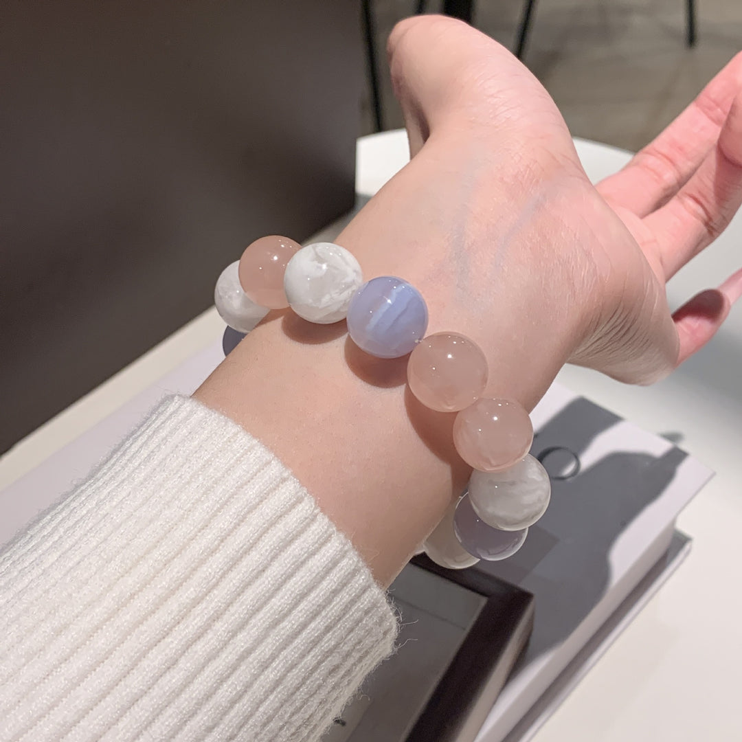 "Winter Echo" | Natural White Phantom Quartz &amp; Blue Lace Agate Bracelet