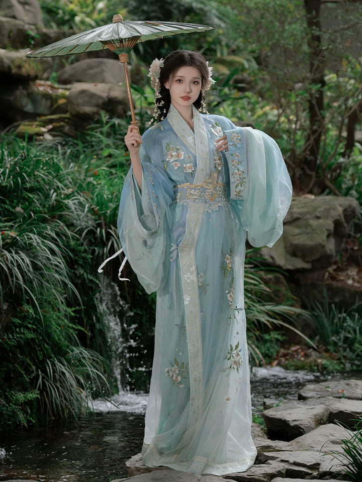 "Pear Blossom Moon" | Warring States Style Zhiju (Straight-Hem Robe) Heritage Wear Set