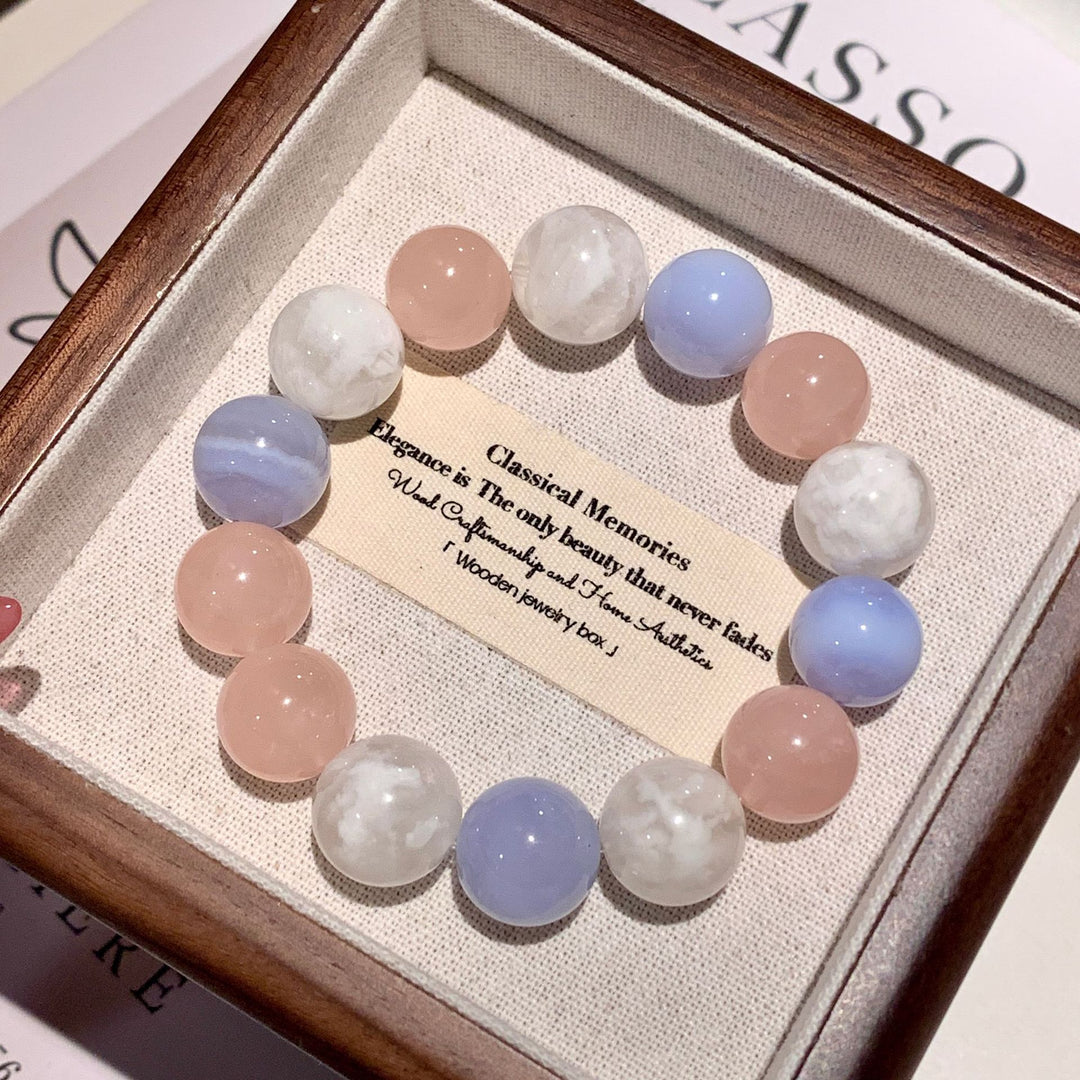 "Winter Echo" | Natural White Phantom Quartz &amp; Blue Lace Agate Bracelet