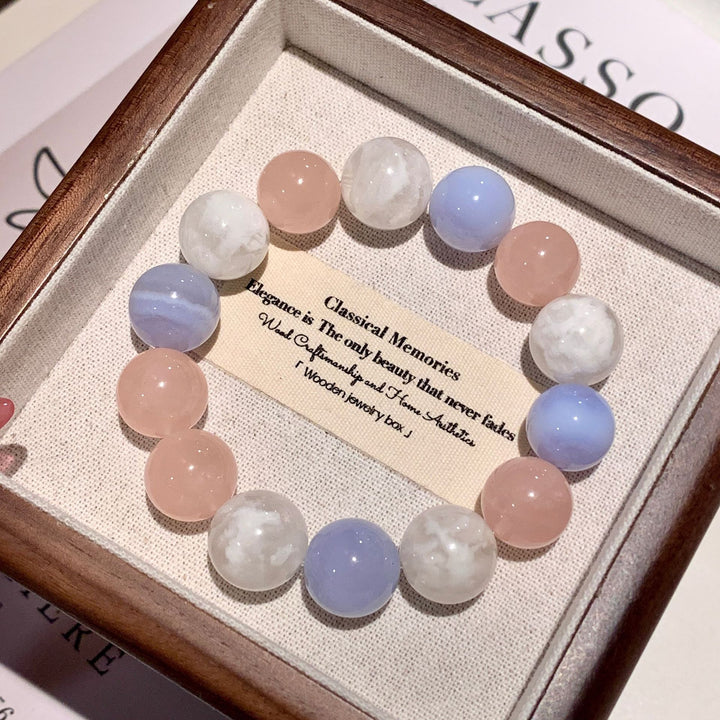 "Winter Echo" | Natural White Phantom Quartz &amp; Blue Lace Agate Bracelet