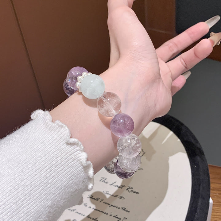 "Celestial Light" | Natural Azeztulite &amp; Amethyst Hand-Strung Bracelet