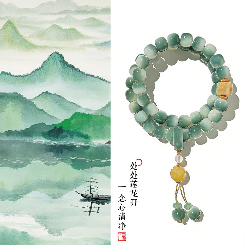 "Jade-Mist Echo" | Moss-Green Bodhi Bracelet