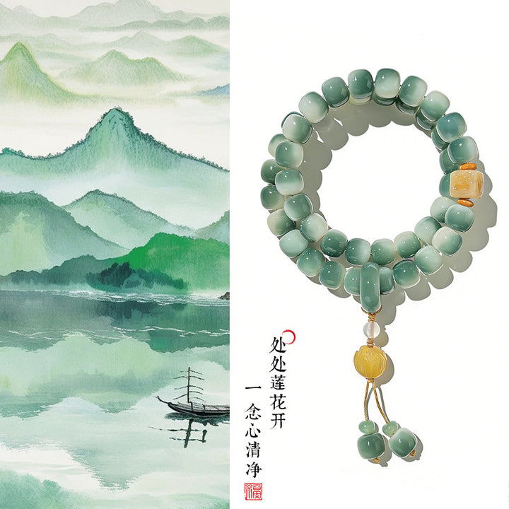 "Jade-Mist Echo" | Moss-Green Bodhi Bracelet
