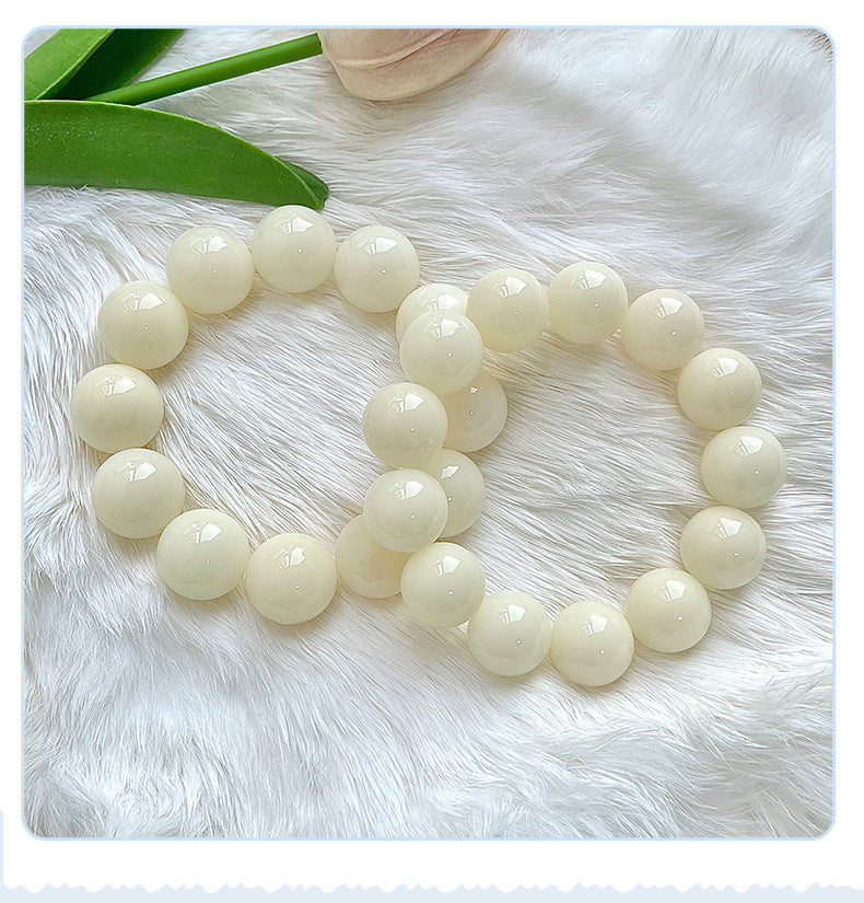 "Moonlit Serenity" | Natural White Jade Bodhi Root Artisan Bracelet