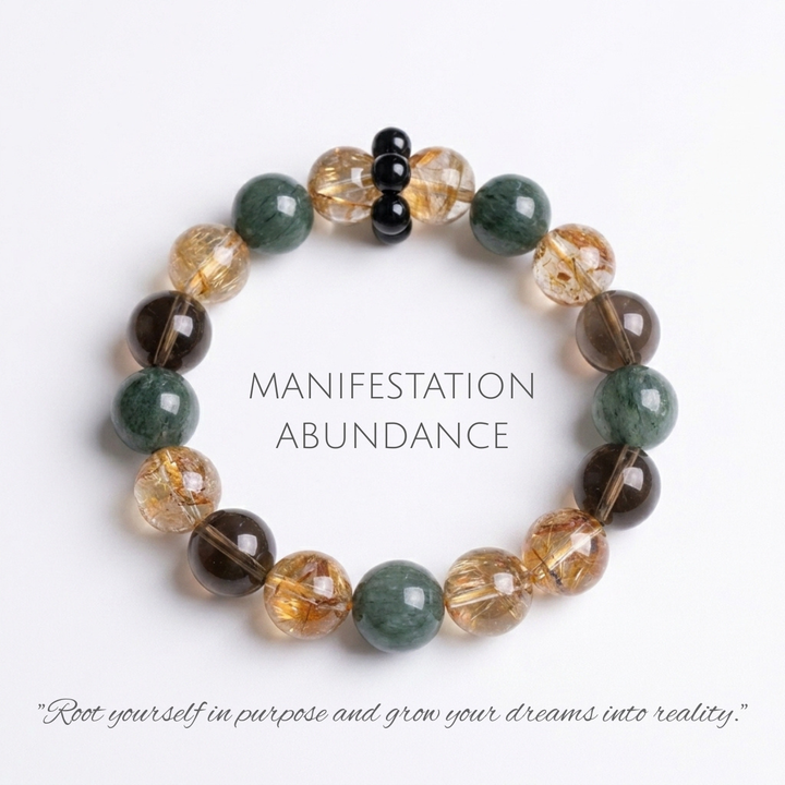"Gilded Forest" | Natural Green Rutilated &amp; Fire Quartz Bracelet