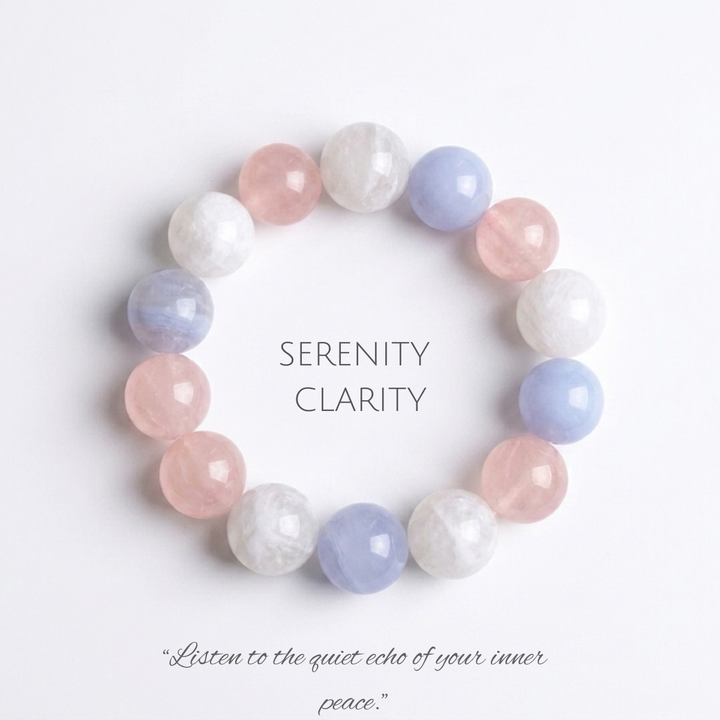 "Winter Echo" | Natural White Phantom Quartz &amp; Blue Lace Agate Bracelet