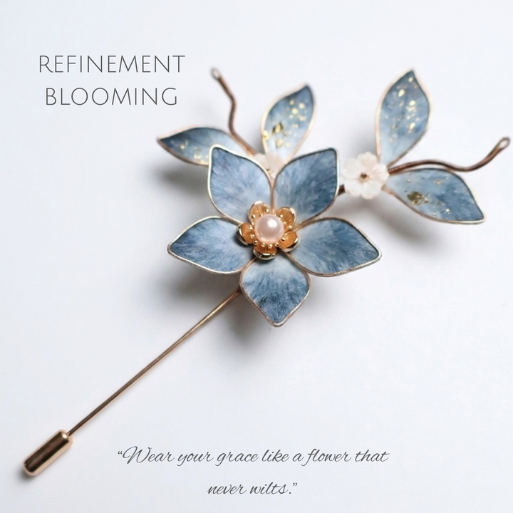 Handcrafted Silk Velvet Lily Brooch - Artisan Blue Floral Pin