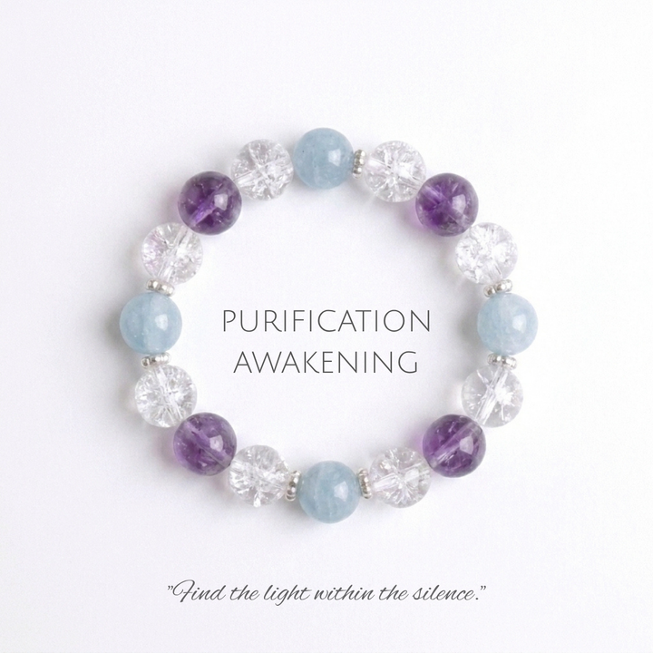 "Celestial Light" | Natural Azeztulite &amp; Amethyst Hand-Strung Bracelet