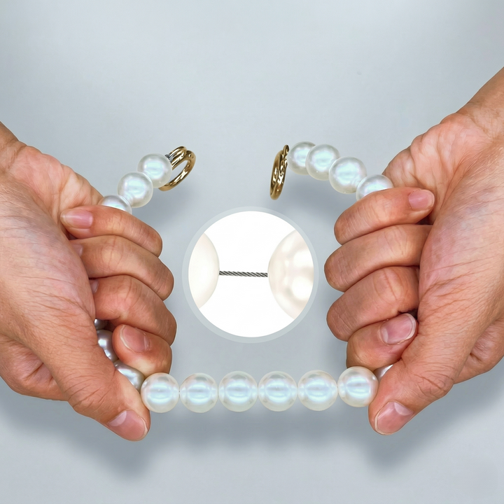 Macro shot of the high-quality faux pearl beaded top handle, highlighting the artisan craftsmanship.